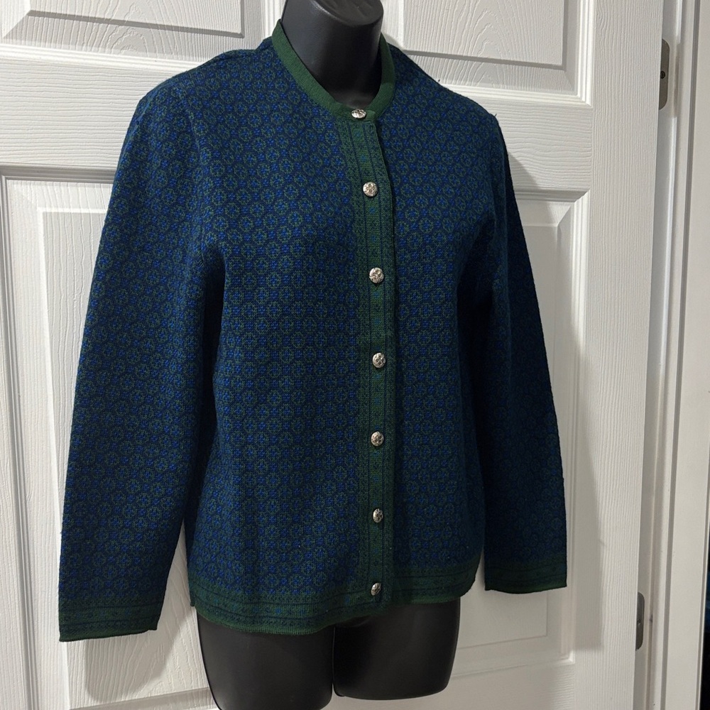 Vintage Catalina Jacquard Elegant Blue and Green Women's Sweater